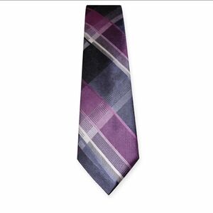 Michael Kors Silk Tie Purple Black Gray Plaid Check Geometric Mens Necktie